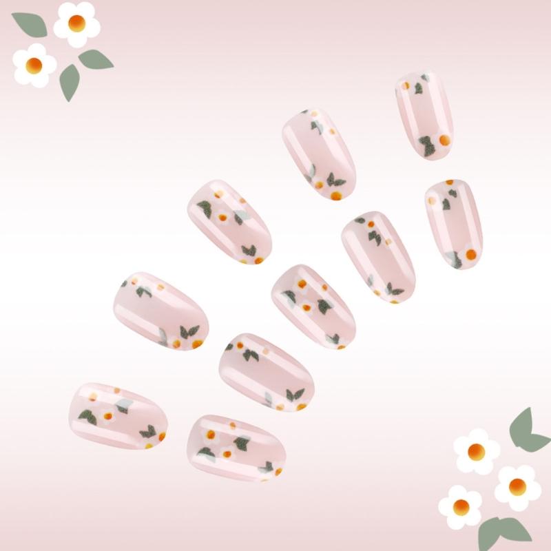 Square Press On Nail Flower Fake Nail Glues On Nail Artificial Acrylic Nail 12 Size 24pcs Stick On Nail for Women Girls