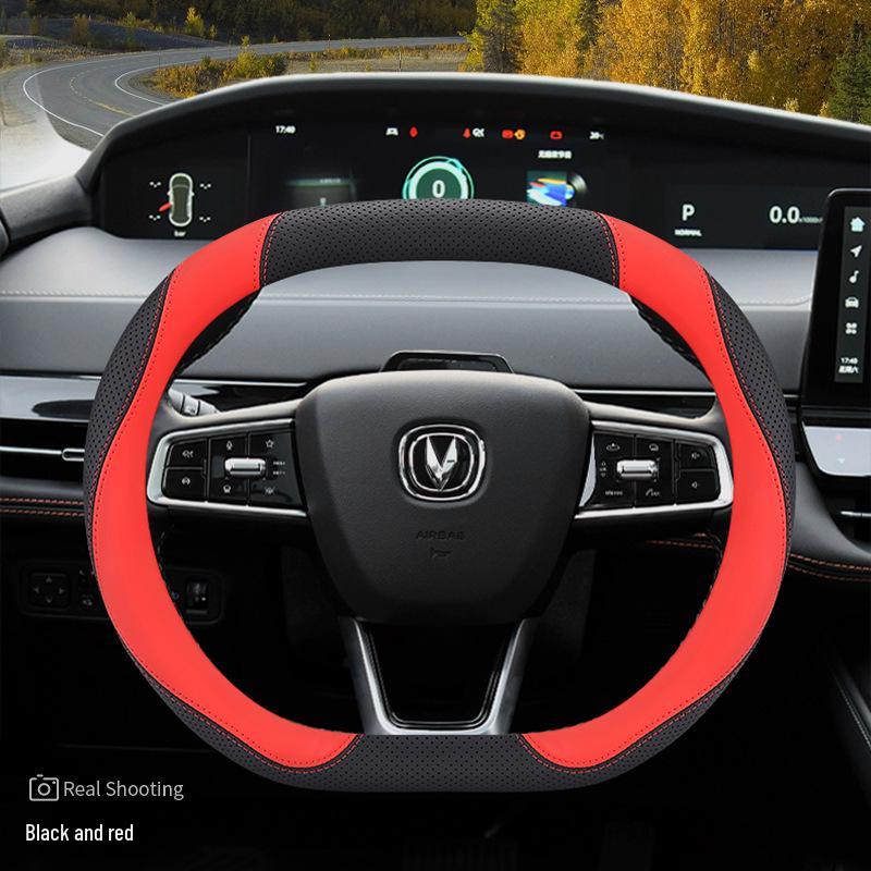 Genuine Leather Steering Wheel Cover for Changan UNIV, UNIK 2nd Gen, CS55 Plus, and Yida - Car Modification Accessory