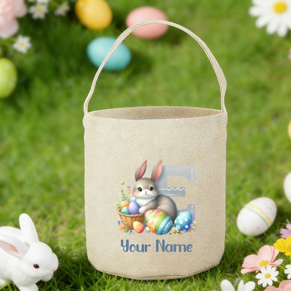 

Custom Kid Easter Bunny Bucket with Initials Personalized Easter Egg Bag Monogrammed Spring Bunny Basket Ideal for Kids