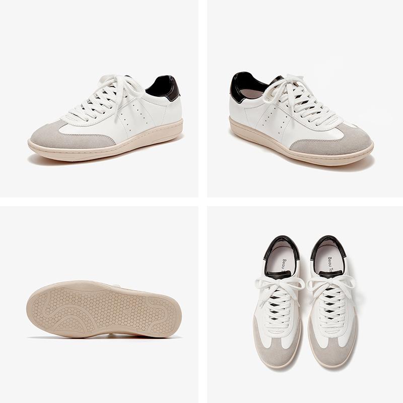 Mode BEAUTODAY Lässige Wildleder-Sneakers Damen Gemischte Farben Leder Ballerinas Schnürverschluss Damen Bequeme Schuhe Handgefertigt 29860