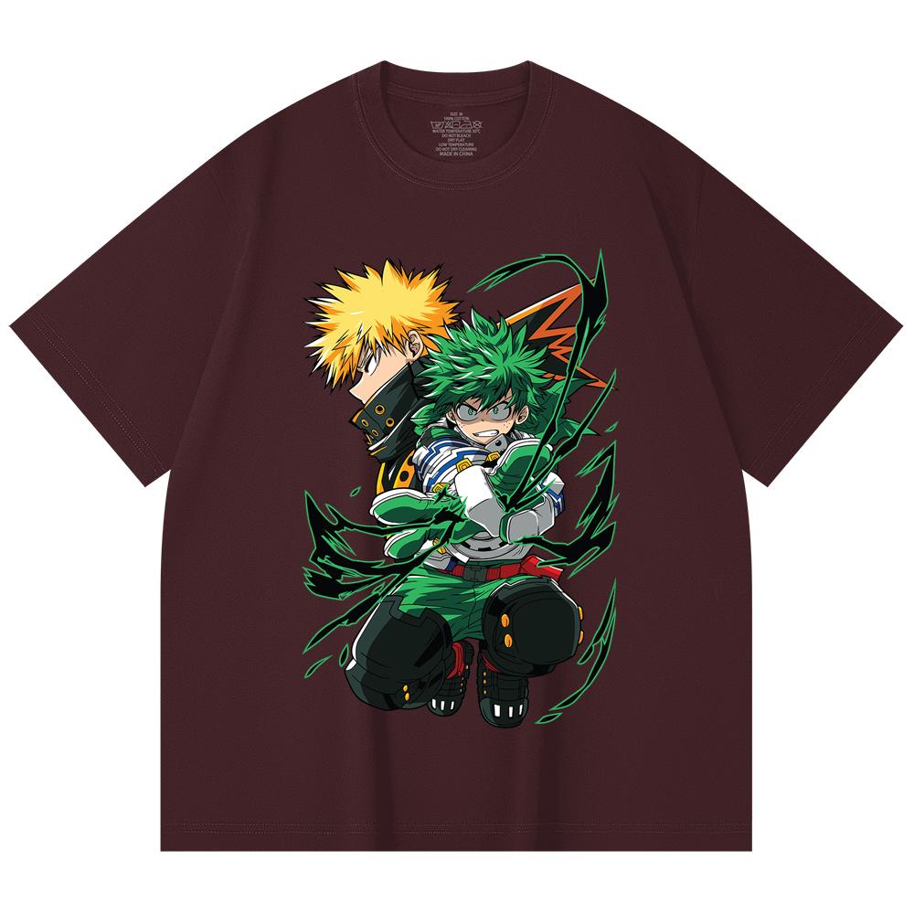 

230 Gsm 100% Cotton My Hero Academia V21 Print Unisex Heavy Cotton T Shirt 2XL вина червоного кольору