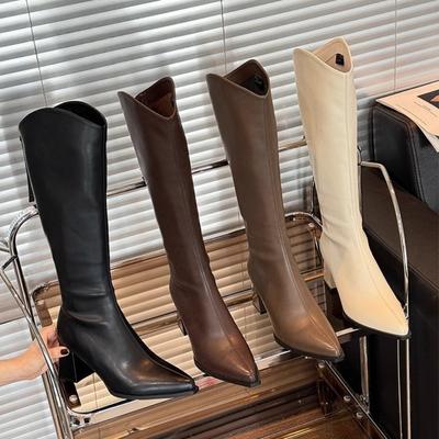 Cizme înalte pentru femei cu vârf ascuțit Fermoare laterale la modă Cizme lungi pentru damă, elegante, de petrecere, pantofi cu toc înalt, încălțăminte de iarnă pentru femei