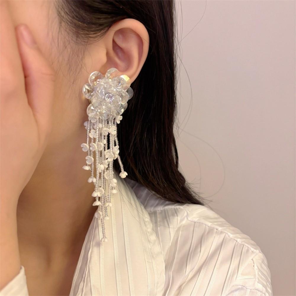 Luxury Floral Tassel Earrings Zinc Zinc Alloy Long Ear Drop Summer White Flower Earrings  Gift