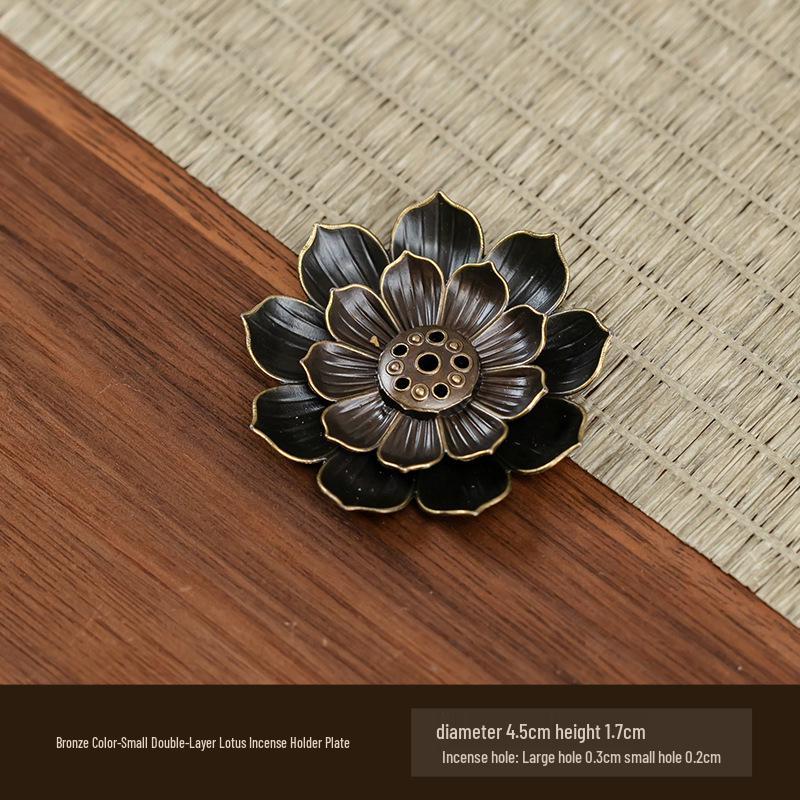 Double-Layer Antique Lotus Incense Burner for Tea Ceremony and Buddha Worship with Multi-Hole Sandalwood Stick Holder.