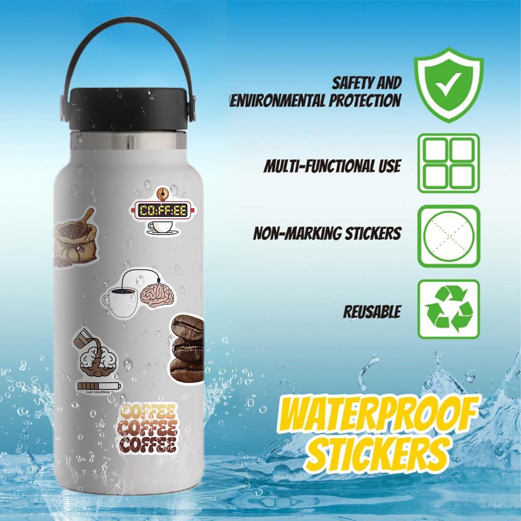 50 Pieces of Coffee Lovers' Stickers for Fun Collage DIY Cups, Computers and Luggage Cases