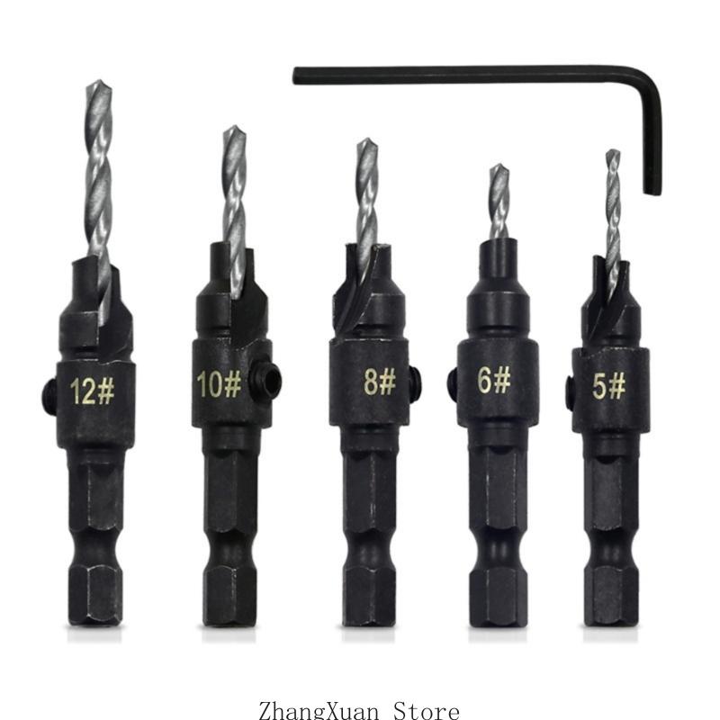 3XUF Multi Purpose 5 Piece Drill Bit Shank Design for Smooth Boring and Clean Edges Chamfering In Carpentry Work
