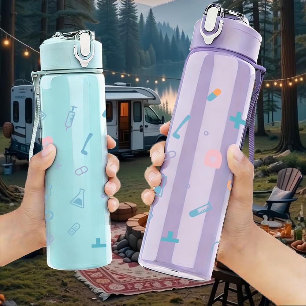 1PC Pastel Heart Dot Seamless Pattern 750ml Color Plastic Sports Water Bottle Leakproof Flip Straw Lid Suitable for Sports Office Home Use