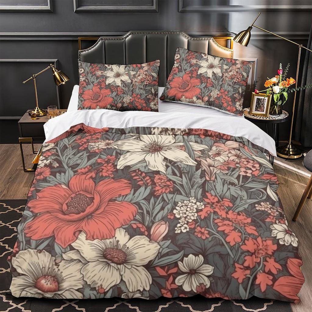 3D Digital Printing Hand-Painted Flower Series Quilt Cover Pillowcase Two Or Three-Piece Set Polyester Abraded