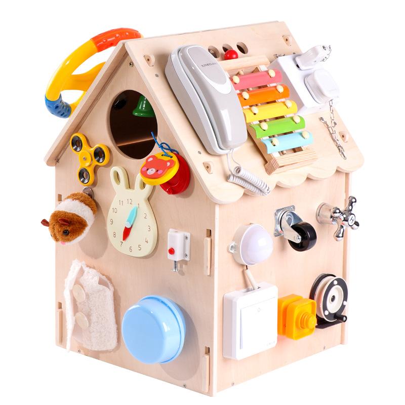 Early Education Blue Busy House Busy Board Wooden Montessori Unlocking Playing Music Concentration Training Teaching Children Toys