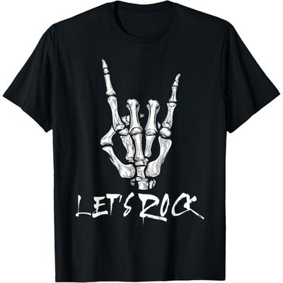 ZisZor Let's Rock Band Rock and Roll Skelett Handzeichen Rockkonzert T-Shirt