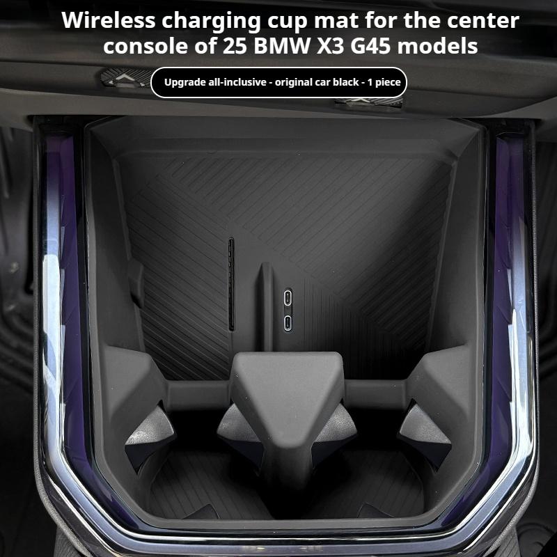 Silicone Car Console Cup Holder Wireless Charging Pad Protection Mat Auto For BMW X3 G45 2025 2026 Accessories Interior Styling