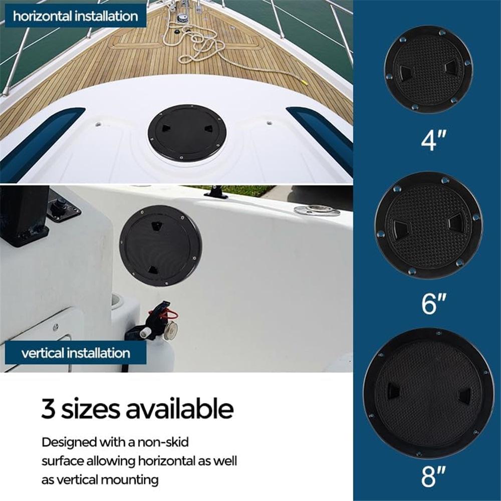 Černé kulaté protiskluzové kontrolní poklopy - velikosti 4", 6", 8" s odnímatelným krytem - ABS plastový odšroubovací kryt přístupového poklopu pro kajak, jachtu, černý