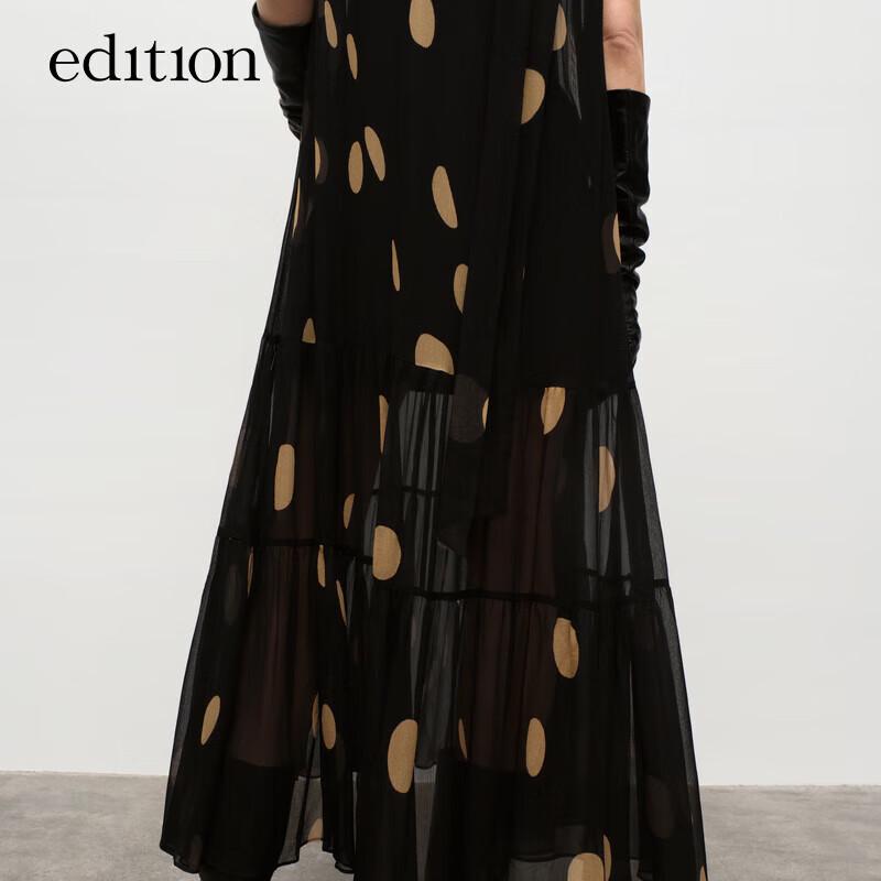 Edition Women's Autumn Pussy-Bow Polka Dot Silk Two-Piece Dress