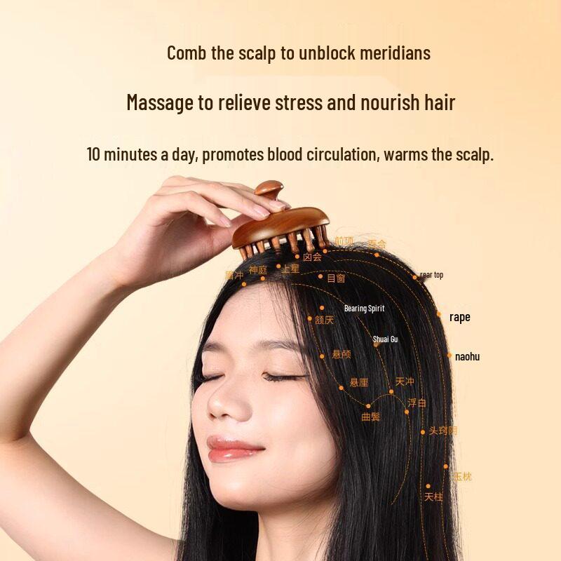 Sandalwood Scalp Massage Comb for Women and Men - Wooden Meridian Health Comb
