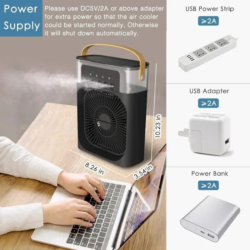 Portable Fan Air Conditioners Mini Evaporative Cooler USB Electric Fan LED Night Light Water Mist Fun 3 In 1 Humidifie For Home