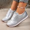 Fashion Plus Size Casual Leather Sneakers Spring/autumn Fashion Round Toe  Lace-Up Flat Low Top Casual Shoes for Women