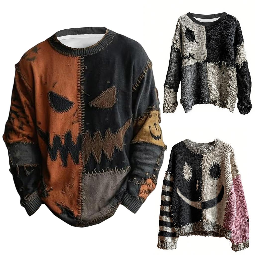 Men's Halloween 3D Printed Long Sleeve Top Round Neck Casual Sports Pullover