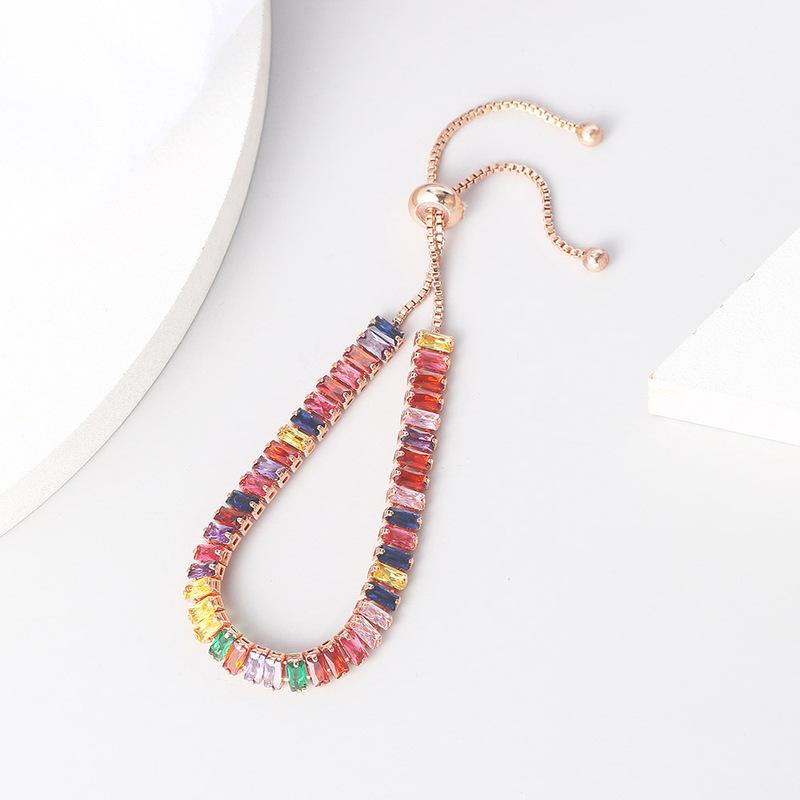 Adjustable Multicolor Tennis Bracelets for Women Ladies Wedding Rainbow Colorful Zircon Charm Bracelet Hand Chain Jewelry DZH043