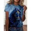 Women's Tee - Ornate Gilded Blue Horse Graphic, Regal Mythical Steed Design for Casual Daily Wear