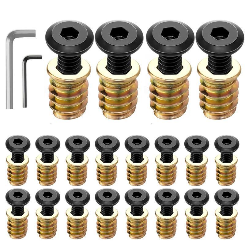 10/28Pcs Threaded Inserts For Wood Furniture Screws - 1/4-20 X25 Inserts And Bolts-Hexagon Drive - 1/4-20X25 Threaded Nuts