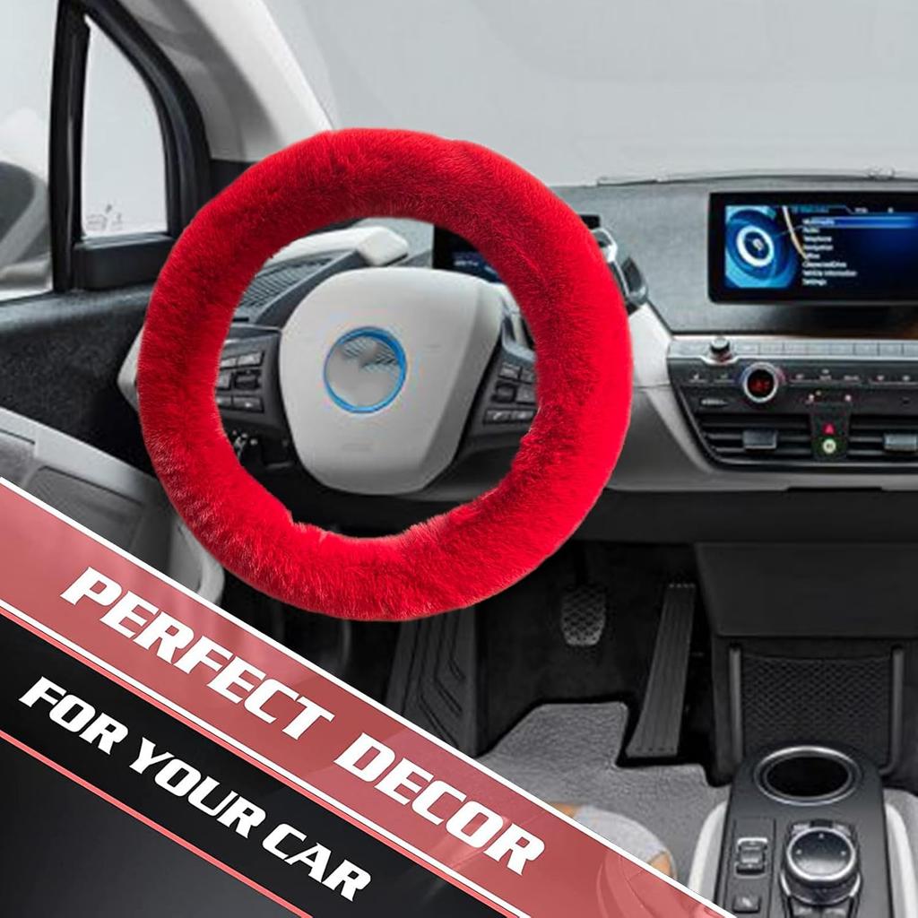 Fluffy Car Steering Wheel Cover,Steering Wheel Cover For Women Soft Plush Steering Wheel Cover Fashion Car Interior Decor Accessories Suitable For 15