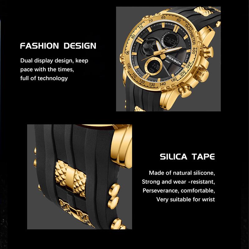 FOXBOX TOP New Fashion Men's Waterproof Digital Watch Quartz Chronograph Military Shockproof Men's Watch Relogios Masculino