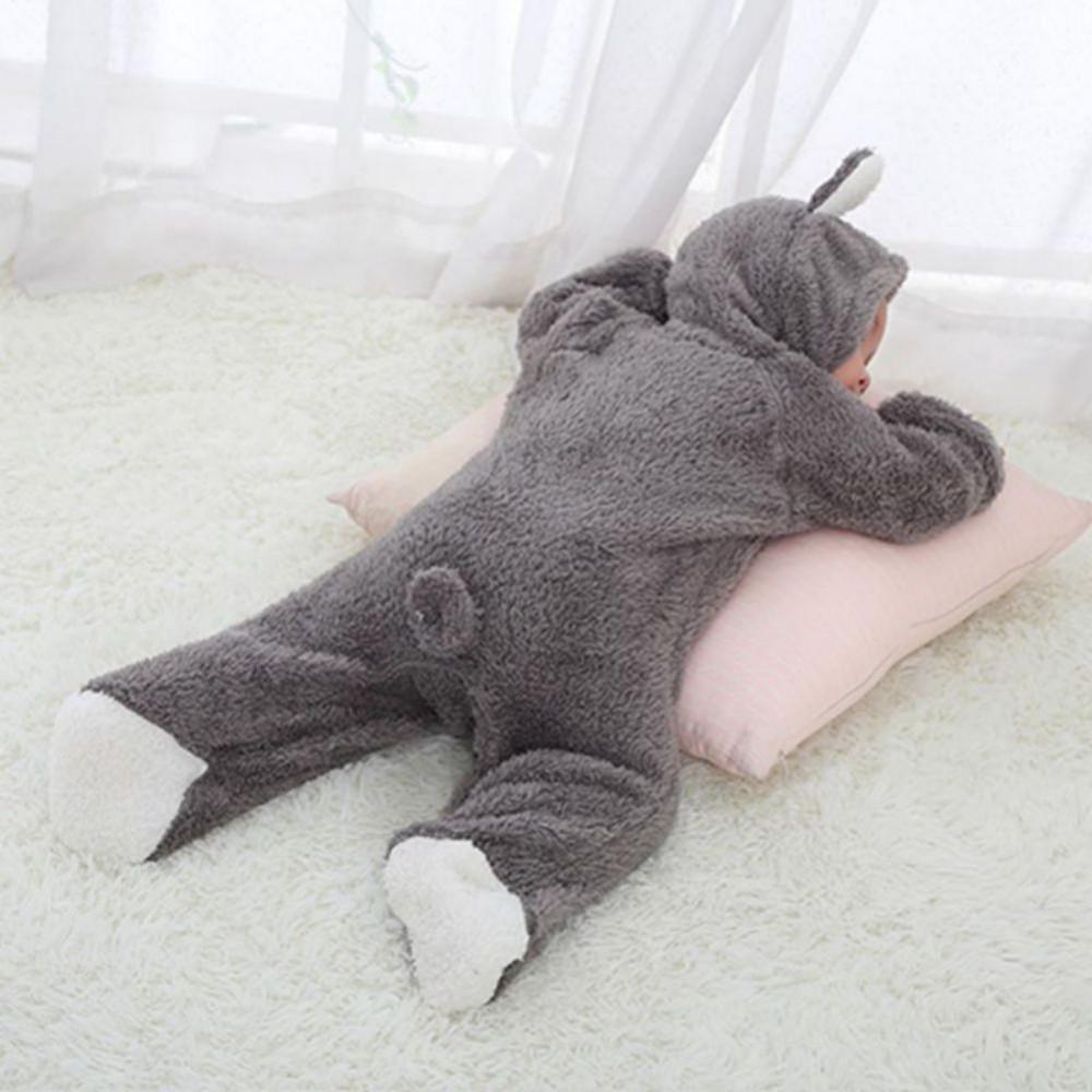 Baby Coral Fleece Hooded Romper - Long Sleeve, Warm Autumn/Winter Jumpsuit for Toddlers