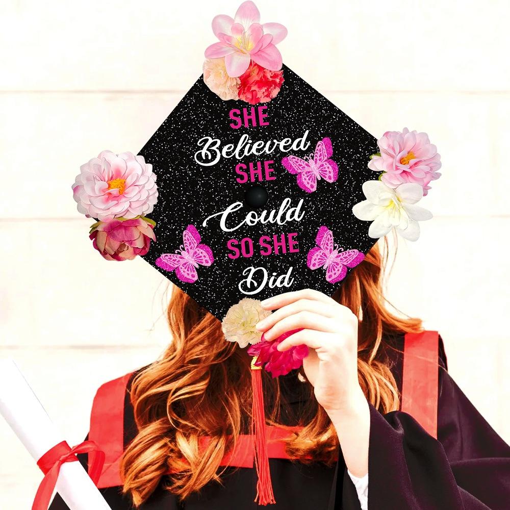 Graduation season decorative headgear hat, scholar hat DIY butterfly flower graduation party decoration supplies