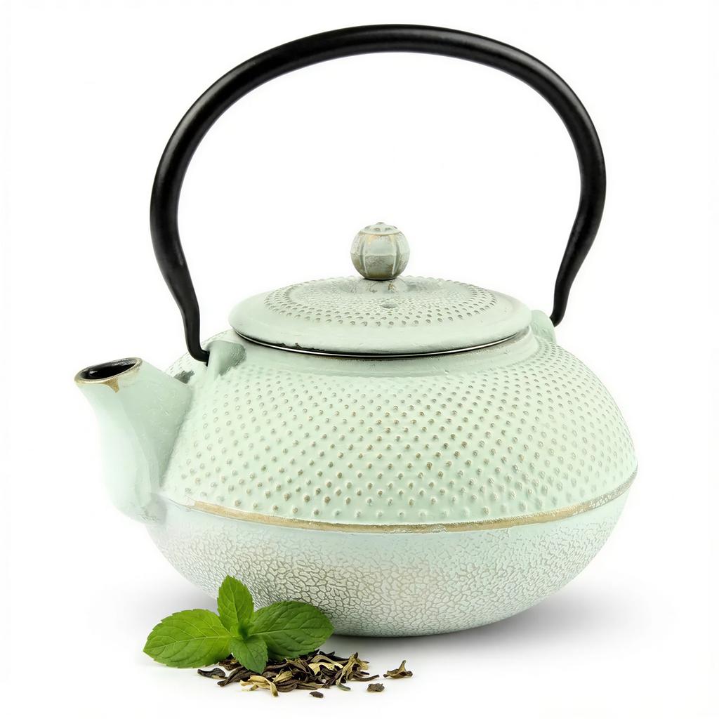 Cast Iron Kettle 1.5L Mint Infuser Steel Strainer For Herbal Tea