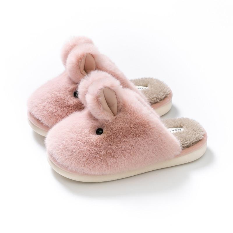 Jade Rabbit Cotton Slippers Female Winter Cute Cartoon Stroking Cats Sense Home Couple Parent-child Men Cotton Slippers Home
