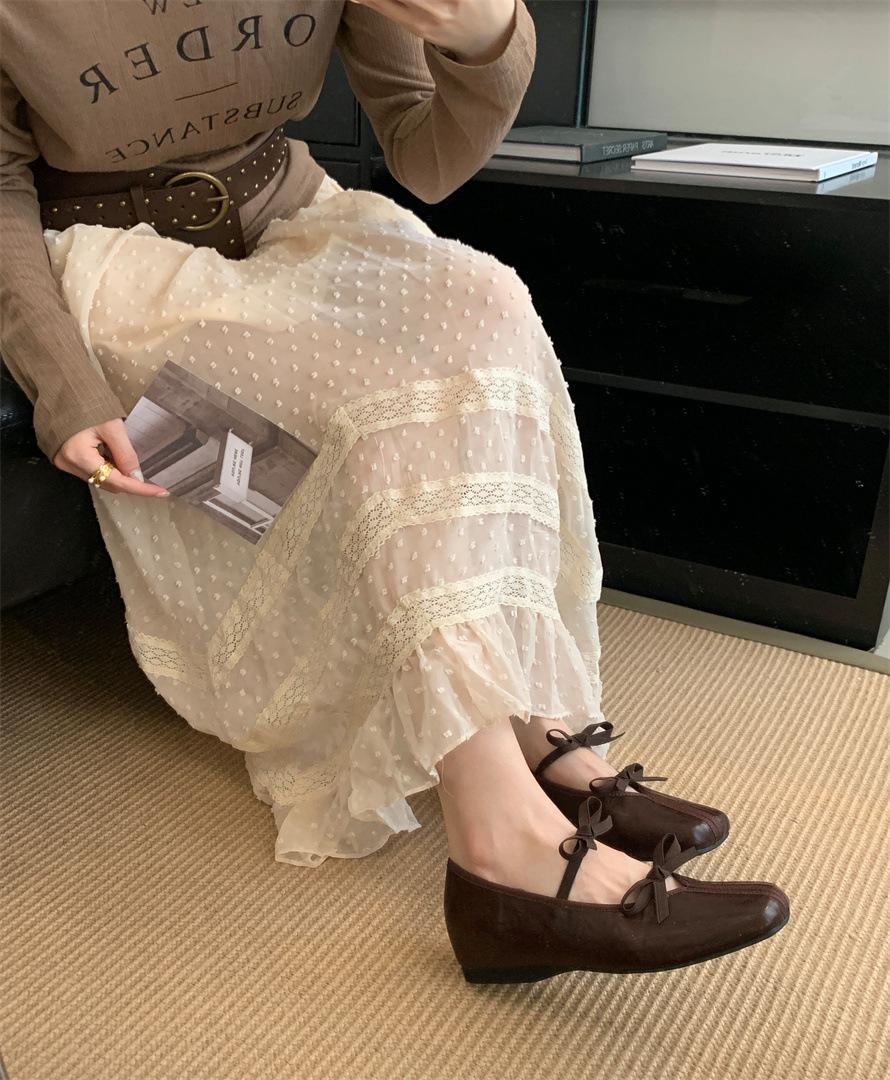 

Leather French Ballet Shoes Women s Soft Sole Not Tired Feet Retro Mary Jane Shoes Light Mouth Bow Flat Small Single Shoes 39 коричневый