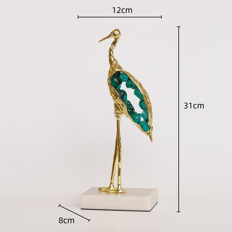 Metallhandwerk Simulierte Tierskulptur Kristallkranich Grüner Edelstein Vogel Dekorative Figuren Heimdekorationszubehör