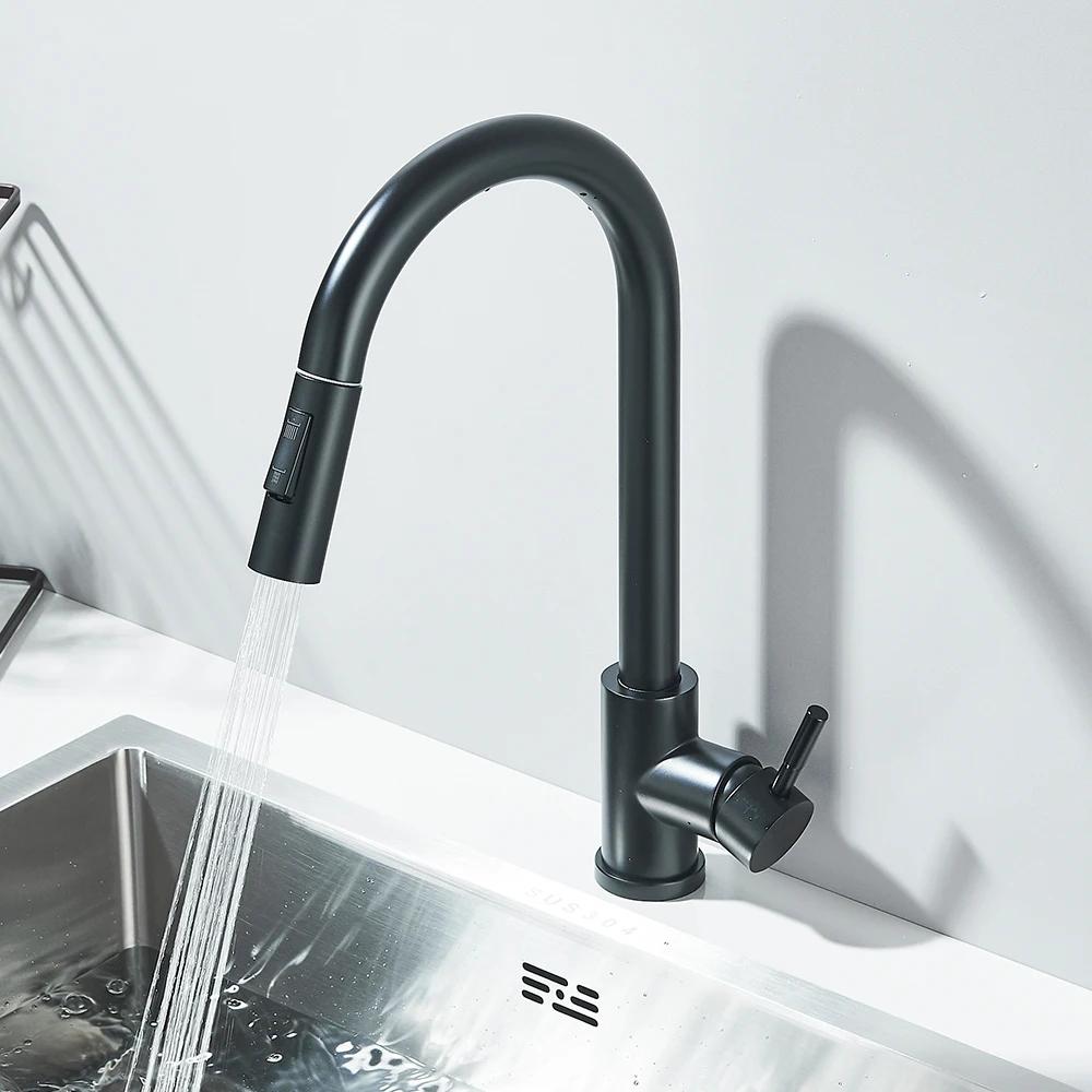 

Chrome/black mixed kitchen faucet, pull-out spout, kitchen sink mixer faucet, water jet nozzle. G1/2