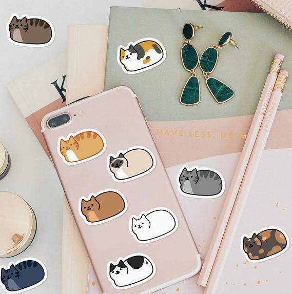 500Pcs Roll Cute Lying Cat Stickers, Kawaii Kitten Journal Stickers, Student Stationery Decor Adhesive Stickers