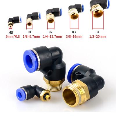 PL pneumatischer Steckverbinder 4mm-12mm Schlauch-Außendurchmesser 1/8 "1/4" 3/8 "1/2" Außengewinde pneumatischer Schlauch-Winkelverbinder Schlauch Luft Push-In Montage