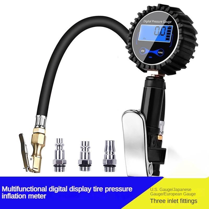 Digital Tire Pressure Inflator Gauge Aluminum Alloy Tyre Pressure Meter Air Line Clip-on Tyre Pump for Motorcycle Bicycle Auto