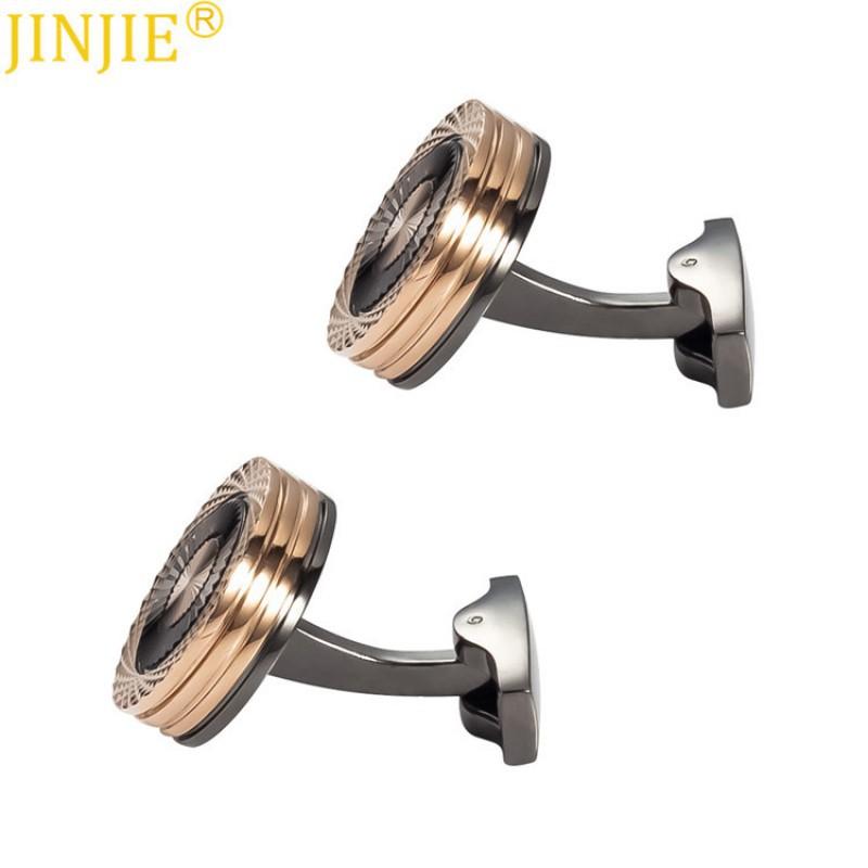 

High End Round Double-layer Electroplated Metal Cufflinks Men s Gold-plated French Natural рожевий колір золота