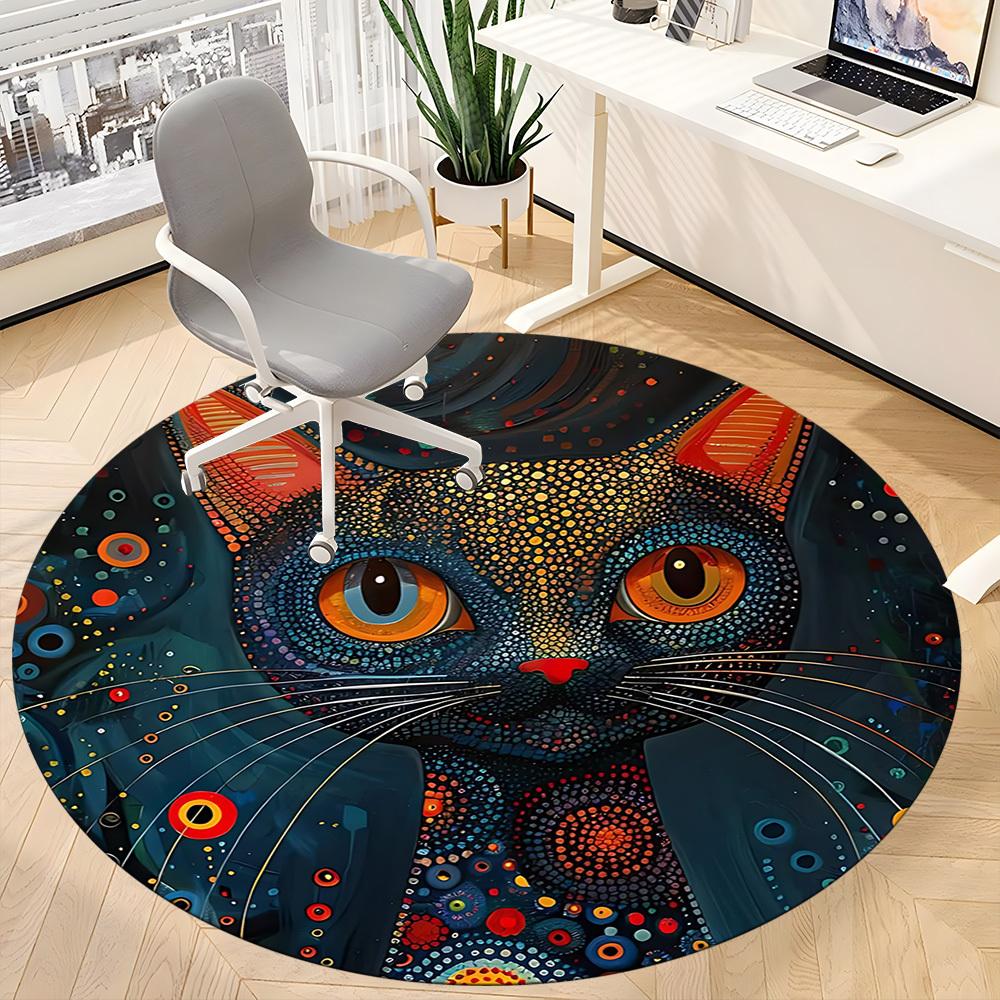 1PC Cat Abstract Office Round Area Rug, Indoor Mat Suitable ForOffice, Under Office Chairs Bedroom Living Room Home Decor, Room Deco, D011