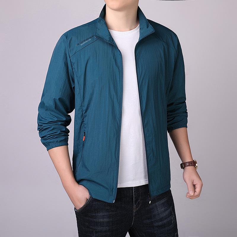 Pánská letní bunda z ledového hedvábí s ochranou proti slunci - Rychleschnoucí, Prodyšná, Tenká, Stojáček pro venkovní použití