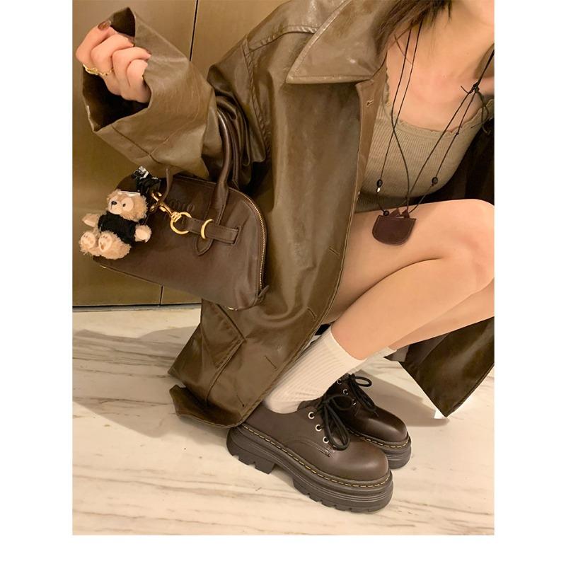 

Мягкая кожа, круглый носок, толстая подошва с увеличением высоты, шнуровка, маленькие кожаные туфли в стиле ретро, универсальные, на толстом каблуке, одинарные туфли, оксфорды 39