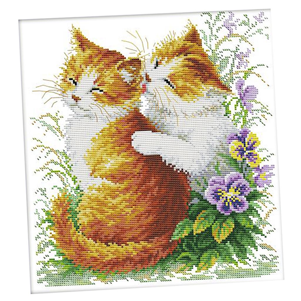 

Pre-printed Cross Stitch Embroidery Kit Animal Theme DIY Craft Set for Wedding Christmas Beginners 14CT 33x34cm