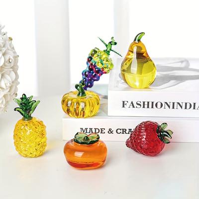1pc Colorful Glass Fruit Paperweights, Diamond-Cut Natural Stone Design, Decorative Table Ornaments, Home Decor