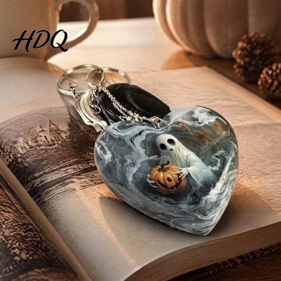 Halloween Keychain Party Favors Ghost Keychain Spooky Pumpkin Keyring Pendant Decorative Car Rearview Mirror Pendants Cute Heart Bag Charm