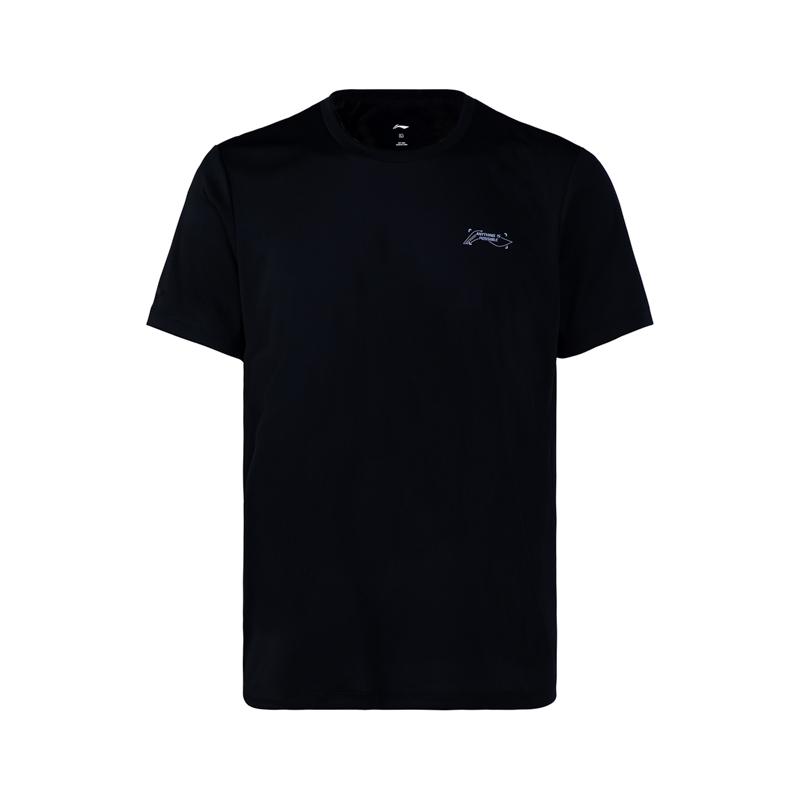 Li-Ning Fashion Versatile Solid Color Round Neck Short Sleeve T-Shirt Men tops Black ATSW663-1