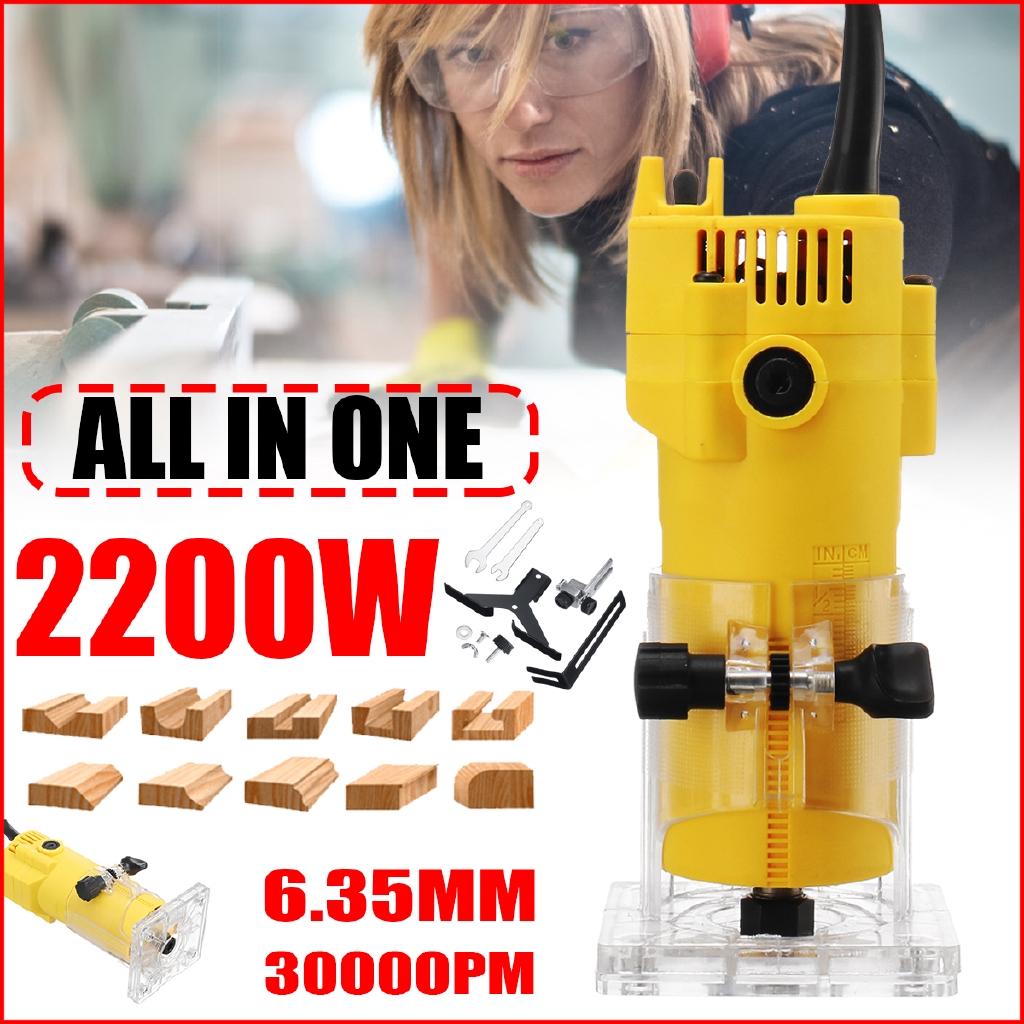 Freză Laminat Lemn Mașină de Tuns Electrică Unealtă Lemn 2200W 30000rpm Set Mașină de Frezat pentru Prelucrarea Lemnului