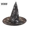Classic Witch Costume Hat Hat, Bat Spider Web Print Wizard Festival Dress Up Accessories for Cosplay Costume, Halloween Party Supplies, Stage