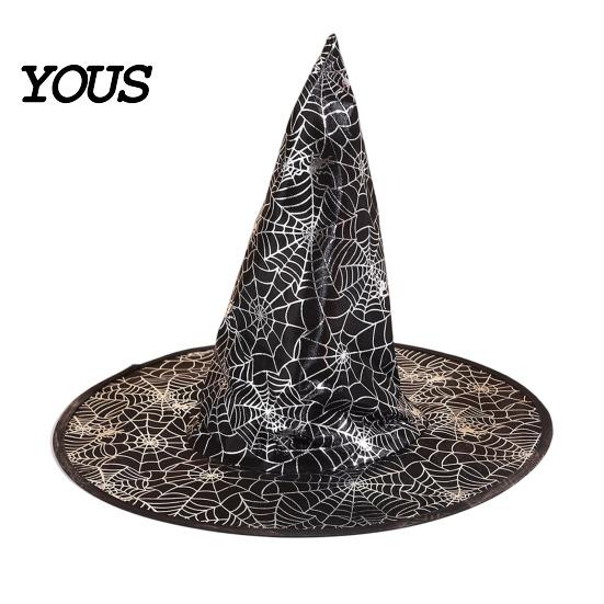 Classic Witch Costume Hat Hat, Bat Spider Web Print Wizard Festival Dress Up Accessories for Cosplay Costume, Halloween Party Supplies, Stage