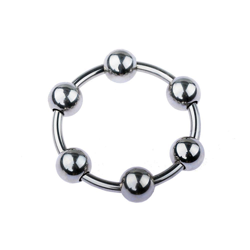 Penis Ring Ring Cock Link Ring with 6 Beads Metal SM Goods Male Toy Stainless Steel Silver Men's