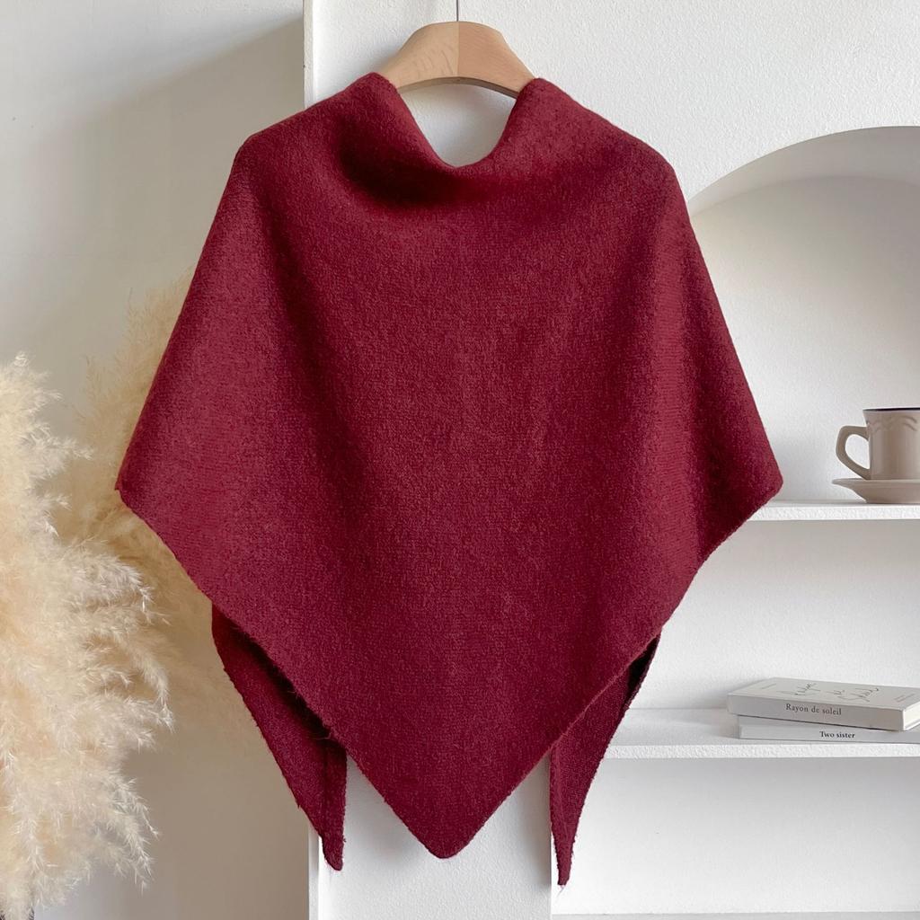 Luxury Faux Cashmere Triangle Shawl Cape Women Soft Knit Warm Solid Color Poncho Scarf Casual Loose Wrap
