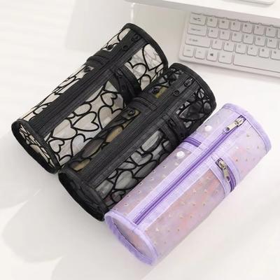 Portable Large Capacity Mesh Pencil Case Multifunctional Love Transparent Cosmetic Pouch